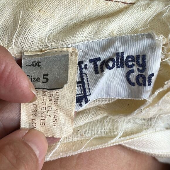 Vintage 70s Trolley Car Brand Boho Cream Maxi Dress with Red Floral Embroidery - Picture 10 of 11